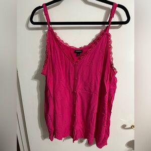 3 Torrid pink eyelet tank top with lace trim
